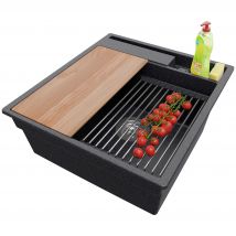 Evier Cuisine En Granit Graphite 48x53cm, Lavabo 1 Bac + Kit De Vidage + Accessoires, Évier À Encastrer Au Meuble 50cm - Oslo Pocket Primagran - 