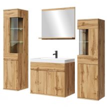 Meuble De Salle De Bain Nobel Xl 60 X 35 Cm - Chêne - Meuble De Salle De Bain Avec Miroir Et Armoires Latérales - Bricoman