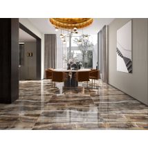 Carrelage Sol/mur Effet Marbre Marron Onyx Rainbow Dark Full Lappato Int/ext L.120 X L.60 Cm Ceralux - Bricoman