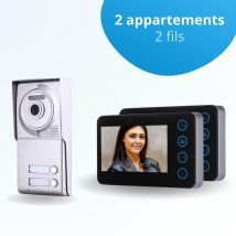 Portier Interphone Vidéo Neo 2 Fils - 2 Appartements - 2 Écrans Noirs - Bricoman