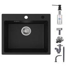 Cecipa Max Evier Quartz Et Résine + Distributeur De Savon, 50x45cm Evier À Encastrer 1 Vasque, Noir Evier 1 Bac Evier De Cuisine En Granit - Bricoman