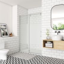 Porte De Douche Coulissante Avec L'Amortisseur, Océan Porte De Douche 140x190cm En Verre Trempé Et Sablé Au Centre - Installée À Gauche - Bricoman