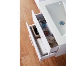 Aica Ensemble Meuble Bois Clair Et Vasque 60cm Meuble De Salle De Bain Meuble Suspendu 2 Tiroirs - Bricoman