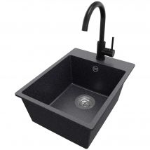 Evier Cuisine En Granit Graphite 38x50cm, Lavabo 1 Bac + Robinet 32x20cm + Kit De Vidage, Évier À Encastrer Au Meuble 40cm - Riga Primagran - Bricoman