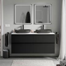 Bernstein - Meuble Sous Vasque Suspendu Mdf Noir Mat, Plan Vasque Blanc Mat, Poignée Noir Mat - 140x46x62cm - Lavoa - Tecnomat
