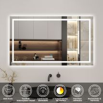 Aica Led Miroir Lumineux 3 Couleurs Tactile + Anti-buée + Dimmable + Mémoire 120x70cm Miroir Salle De Bain - Bricoman