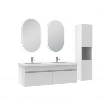 Meubles Double Vasque 120cm Vasque Et Colonne Et Miroir Lumineux Blanc - Bricoman