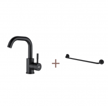 Auralum Max Robinet Lavabo Noir Avec Barboteur Démotable, Rotation À 360°+porte-serviettes De Salle De Bain,auto-adhésif/ Perçage,60cm,en Inox 304 - 