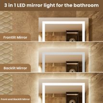 Miroir À Capteur Led,miroir De Courtoisie À Induction,éclairage À Intensité Variable,ip64,vertical/horizontal Pour Salle Bain (80x60cm),argent - 