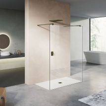 Grand Verre Paroi De Douche Fixe 130x200 Avec Deux Barres De Fixation 140cm En Aluminium Bronze - Bricoman