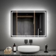 Emke Miroir Lumineux Salle De Bain 80x60cm, Miroir Avec Éclairage, Interrupteur Tactile, Anti-buée, Miroir Led 3 Couleur De Lumières - Bricoman