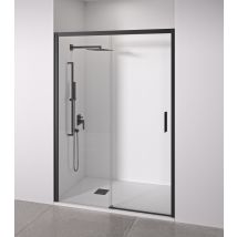 Paroi De Douche Frontale Coulissante + Fixe - Verre Trempé 6mm Anticalcaire - Noir Mat - Largeur 145 À 150cm - Porte Droite - Hauteur 195cm - Bricoman