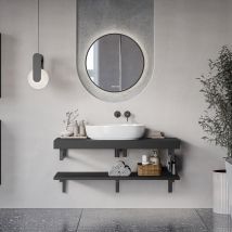 Bernstein - Ensemble 2 Meubles Suspendus Graphite Mat: Plan Vasque Haut 120cm + Meuble Bas 120cm - Juvia Slim - Bricoman