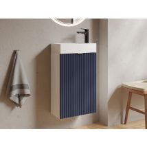 Meuble Pour Lave Main Strié Caisson Blanc Et Porte Réversible Bleue - H60 X L40 X P22 - Vahira - Bricoman