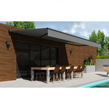 Store Banne Semi-coffre Cover 5x3m - Armature Gris Anthracite - Toile Gris Anthracite - Motorisé À Télécommande + Manivelle Secours - Bricoman