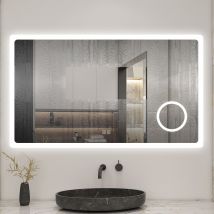 Aica Miroir Lumineux Loupe + Bluetooth + Tricolore + Anti-buée 120x70cm Salle De Bain Dimmable,mémoire,tactile,led - Bricoman
