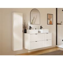 Meuble De Salle De Bain Suspendu Strié Avec Vasque À Poser Carrée Et Colonne - Blanc Mat - 120 Cm - Zevini - Bricoman