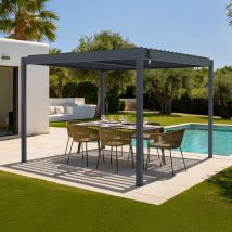 Pergola Bioclimatique Autoportée Piana 3x3m Aluminium Gris - Lames Orientables - Bricoman
