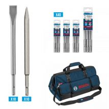 Kit Construction Bosch 40 Mèches Sds Plus 7x + 20 Burins + 1 Sac Pro - 061599760x - Bricoman