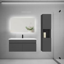 Ensemble Meuble Vasque 100cm Lavabo + Colonne + Miroir,anthracite - Bricoman