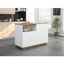 Ilot Central De Cuisine Avec 2 Portes Et 1 Niche En Mdf - Naturel Et Blanc - Corelina - Tecnomat