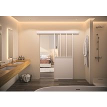 Kit Porte En Applique Atelier Blanc Cadre Aluminium Verre Transparent - H 204 X 830 Mm - Bricoman