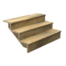 Escalier Bois Exterieur - 3 Marches Pleines - Largeur : 1m20 - Hauteur : 51cm - Avec Contremarches - Pin Du Nord - Traité Autoclave - Bricoman
