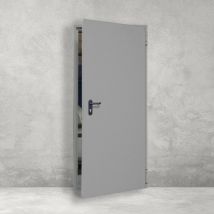 Porte De Service Acier 1 Vantail Fox - Gris Ral 7035 – 215x100 Cm - Huisserie Z Pose Tunnel Affleurant - Poussant Gauche - Bricoman