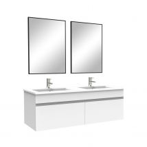 Meuble Salle De Bain Double Vasque 120cm Meuble + Miroir Blanc, Ocean - Bricoman