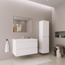 Ensemble Meuble Vasque 80 Cm Avec Colonne - Lomazoo Avalon - Blanc Brillant - Bricoman