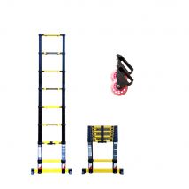 Echelle Télescopique Woerther Grafitek 2m Avec Barre Stabilisatrice - Plus Roulettes - Garantie 5 Ans - Bricoman