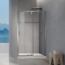 Grand Verre Porte De Douche Pivotante 140x195 Avec Élément Fixe Et Cadre En Aluminium Chromé - Bricoman