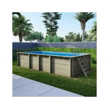 Piscine Hors Sol En Bois Aqua 7 X 3.75 - H.1.45 M, Bleu Pâle, Fixations À Sceller - Bas7308ospi - Altanka - Bricoman