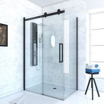 Paroi Porte De Douche Coulissante 120x200 Cm Noir Mat - Rail Soft Close + Retour 90 Cm - Bricoman