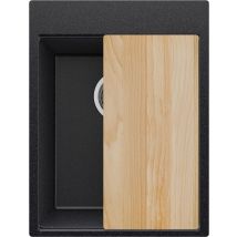 Evier Cuisine En Granit Graphite 38x50cm, Lavabo 1 Bac + Kit De Vidage + Planche À Découper, Évier À Encastrer Au Meuble 40cm - Oslo Primagran - 