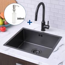 Auralum Max Évier 1 Bac 50x43x18,5cm Évier Sous Plan En Acier Inoxydable Évier Cuisine Gris Noir Avec Distrubuteur De Savon/ensemble De Drainage - 