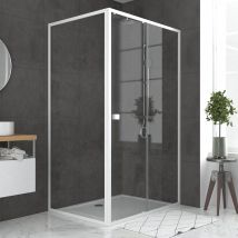 Pack Porte De Douche Coulissante Blanc 120x185cm + Retour 80 Verre Transparent 5mm - Whity Slide 120 - Bricoman