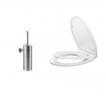 Abattant Wc Familial,lunette Toilette Avec Siège Enfant,frein Chute/charnière Réglable,blanc+porte-brosse Wc, Acier Inoxydable (brossé) - Bricoman
