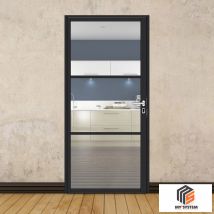 Porte Battante Noire H 2040 X L 930 Mm - 3 Verres Clairs Horizontaux + Béquille Inox - Bricoman
