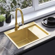 Évier Rea Fin Brush Gold + Robinet De Cuisine Fresh Brush Gold 62x48x18,5cm - Tecnomat