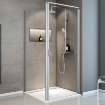 Schulte Porte De Douche Pivotante + Paroi De Retour Fixe, 80x80x180 Cm, Montage Réversible, Verre 5 Mm, Transparent, Profilé Alu-nature, Sunny -