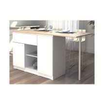 Ilot Central De Cuisine Avec 2 Portes, 1 Tiroir Et 2 Niches - Blanc Et Naturel - Tunori - Tecnomat