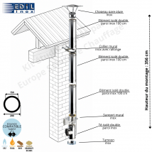 Kit Conduit Double Paroi Isolé Vertical Extérieur Ediliso25 Edilinox Diamètre 150 Version Longueur Montage 336 Cm - Bricoman