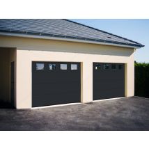 Porte De Garage Line Sectionnelle Premontée | Panneaux Sans Lignes Avec Hublots Anthracite | Acier Galvanicé | Moteur Somfy | 200 X 300 Cm | Motorisée