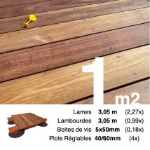 Kit Complet Terrasse Bois Exotique Cumaru Pour 1 M² • Lames 3,05 M, Lambourdes 3,05 M, Plots Réglables Et Visserie Inox - Bricoman