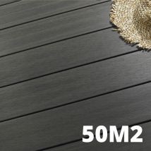 Kit Terrasse Composite Navia 50m² - Gris Foncé - 152 Lames De Terrasse (220 X 14.5 X 2.2 Cm) - Fixation Par Clips - Terrasse Livraison Rapide - 