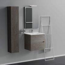 Inda - Mobile Bagno 2 Cassetti L.60 Con Lavabo Specchio E Lampada - Olmo Fumè - Bricoman