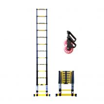 Echelle Télescopique 3m80 Woerther Grafitek Avec Barre Stabilisatrice + Roulettes - Garantie 5ans - Bricoman