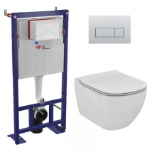 Swiss Aqua Technologies Pack Wc Bâti Autoportant + Wc Ideal Standard Tesi Aquablade Sans Bride + Plaque Chrome Mat (smart-tesi-572) - Bricoman