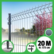 Kit Grillage Rigide Poteaux Ronds - Longueur 20 Mètres - 173 Cm, Gris Anthracite, A Sceller - Bricoman